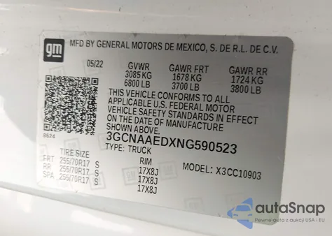 2022 Chevrolet Silverado 1500 2Wd Long Bed Wt из США, поврежденный, VIN 3GCNAAEDXNG590523